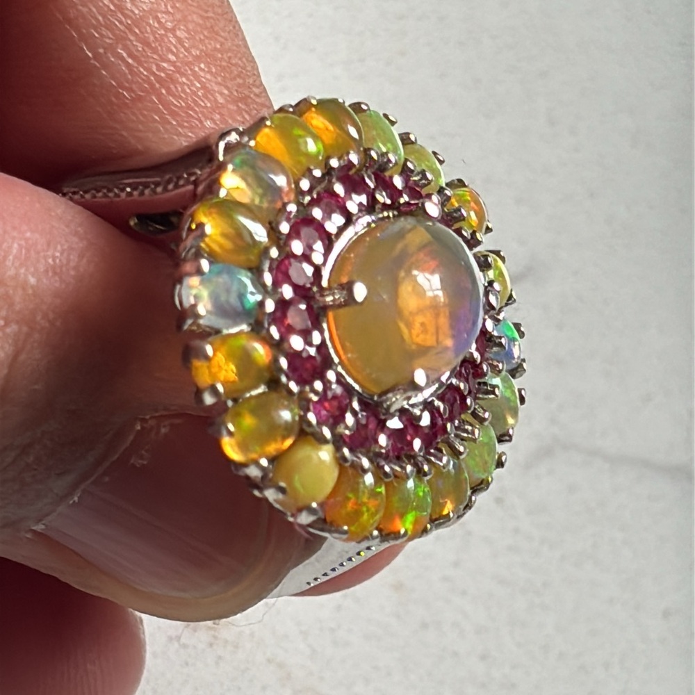 Opal And Ruby Sterling Silver Ring - image 7